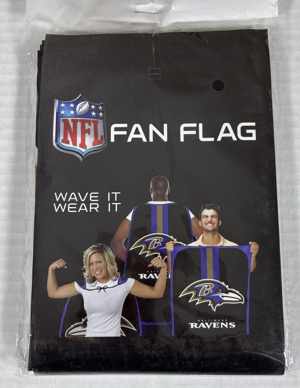 NFL Baltimore Ravens Fan Flag Cape Banner "Wave It Or Wear It" 31.5" x 47"